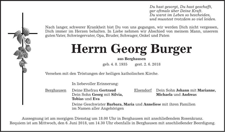 Traueranzeige Georg Burger