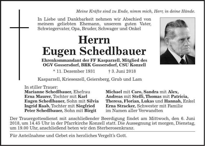 Traueranzeige Eugen Schedlbauer