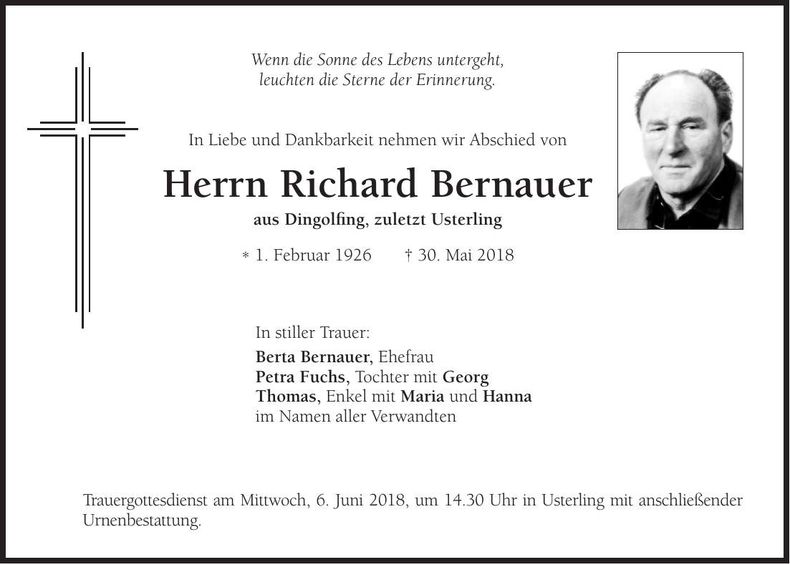 Traueranzeige Richard Bernauer