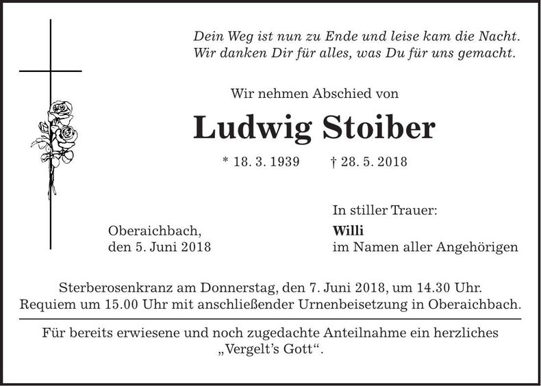 Traueranzeige Ludwig Stoiber