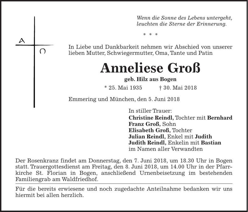 Traueranzeige Anneliese Groß
