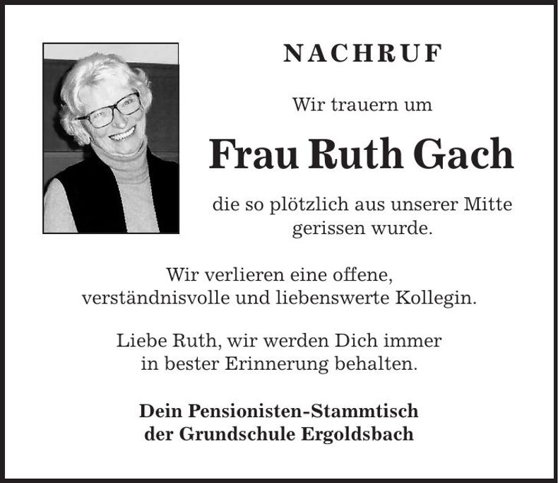 Traueranzeige Ruth Gach