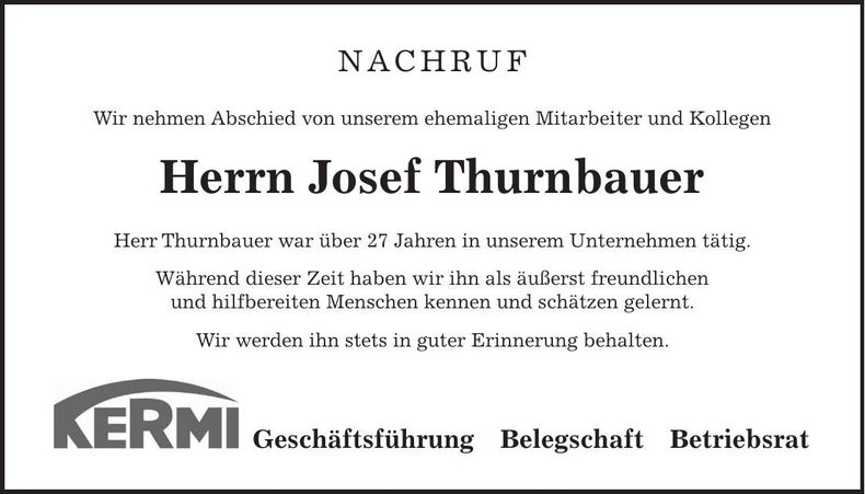 Traueranzeige Josef Thurnbauer