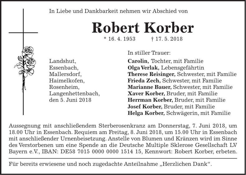 Traueranzeige Robert Korber