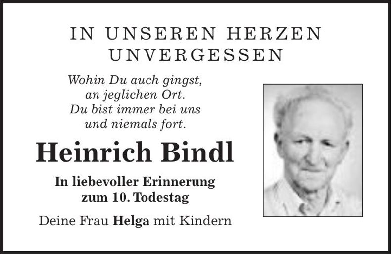 Traueranzeige Heinrich Bindl