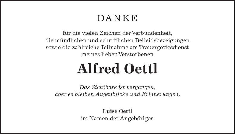 Traueranzeige Alfred Oettl