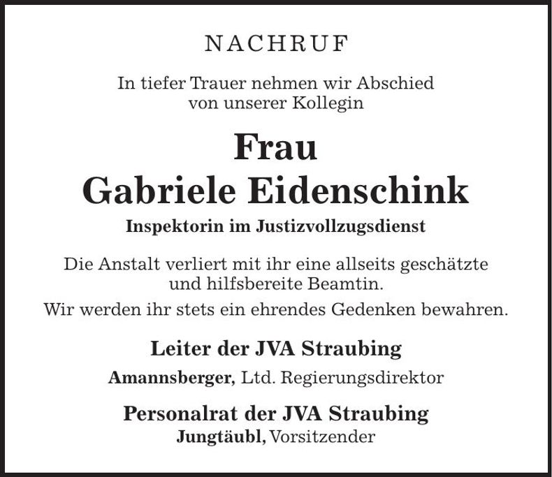 Traueranzeige Gabriele Eidenschink
