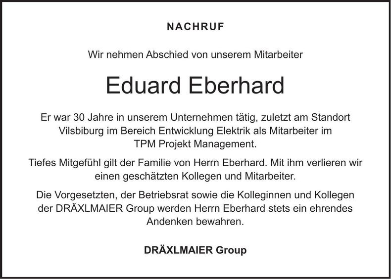 Traueranzeige Eduard Eberhard