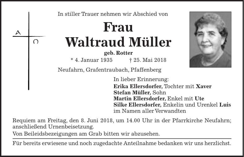 Traueranzeige Waltraud Müller