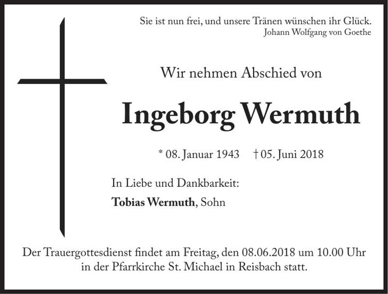 Traueranzeige Ingeborg Wermuth