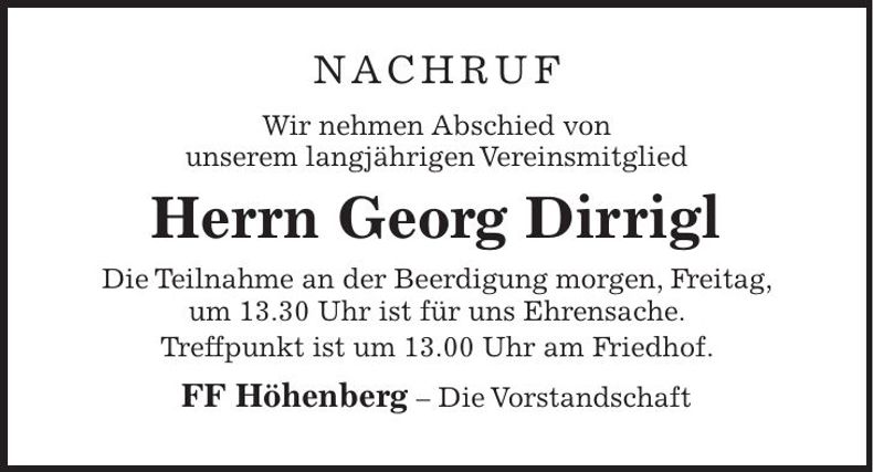 Traueranzeige Georg Dirrigl