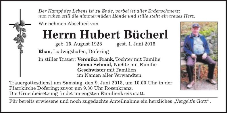 Traueranzeige Hubert Bücherl