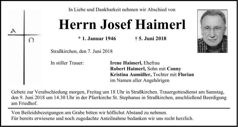 Traueranzeige Josef Haimerl