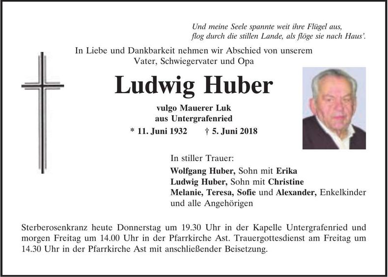 Traueranzeige Wolfgang Huber