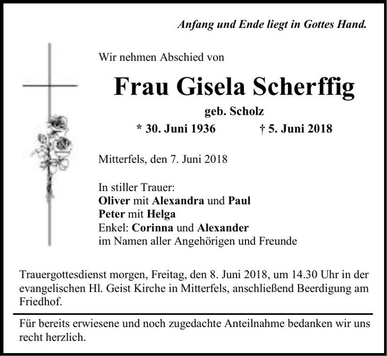 Traueranzeige Gisela Scherffig