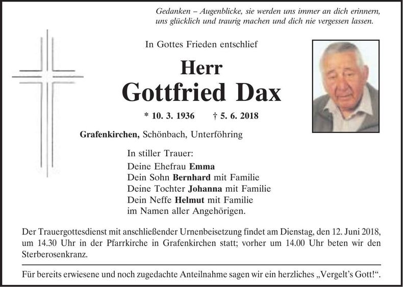 Traueranzeige Gottfried Dax
