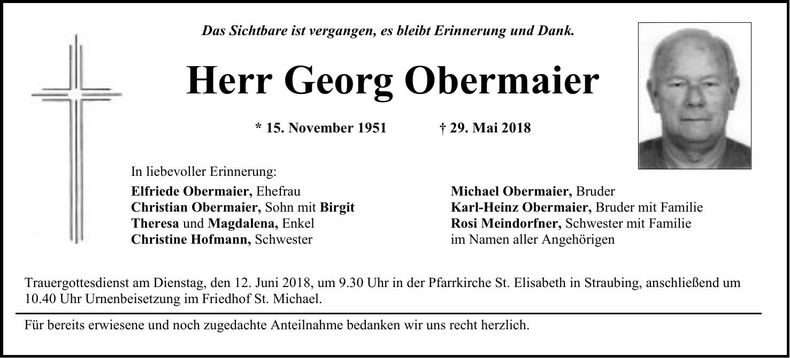 Traueranzeige Georg Obermaier