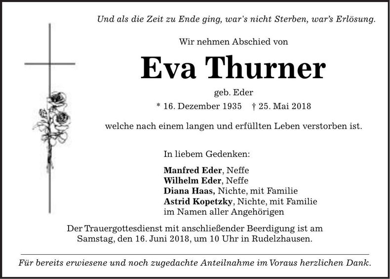 Traueranzeige Eva Thurner