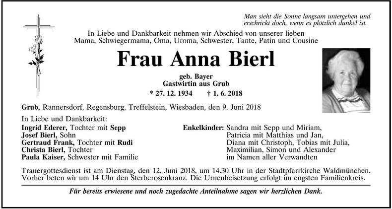Traueranzeige Christa Bierl