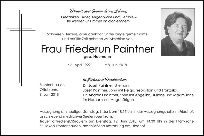 Traueranzeige Friederun Paintner