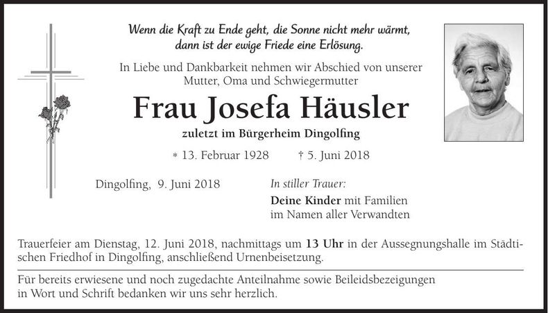 Traueranzeige Josefa Häusler