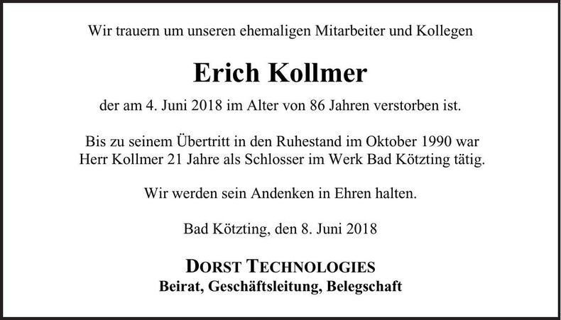 Traueranzeige Erich Kollmer