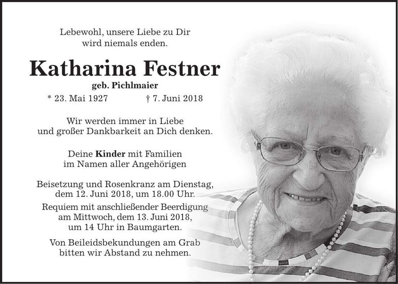 Traueranzeige Katharina Festner