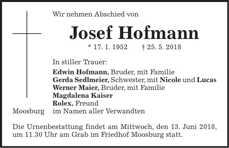 Traueranzeige Josef Hofmann