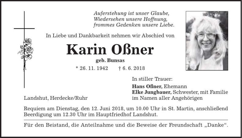Traueranzeige Karin Oßner