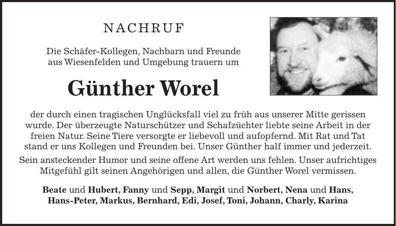 Traueranzeige Günter Worel