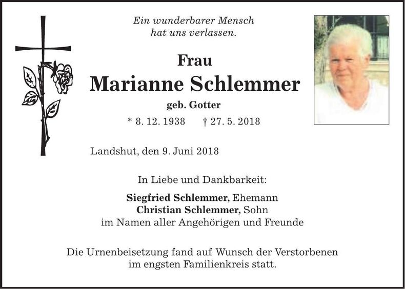 Traueranzeige Marianne Schlemmer