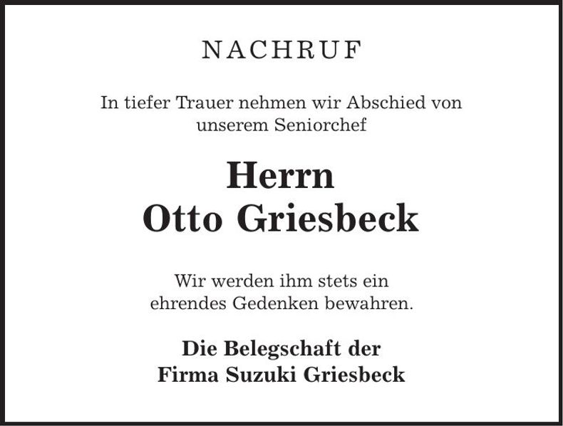 Traueranzeige Otto Griesbeck