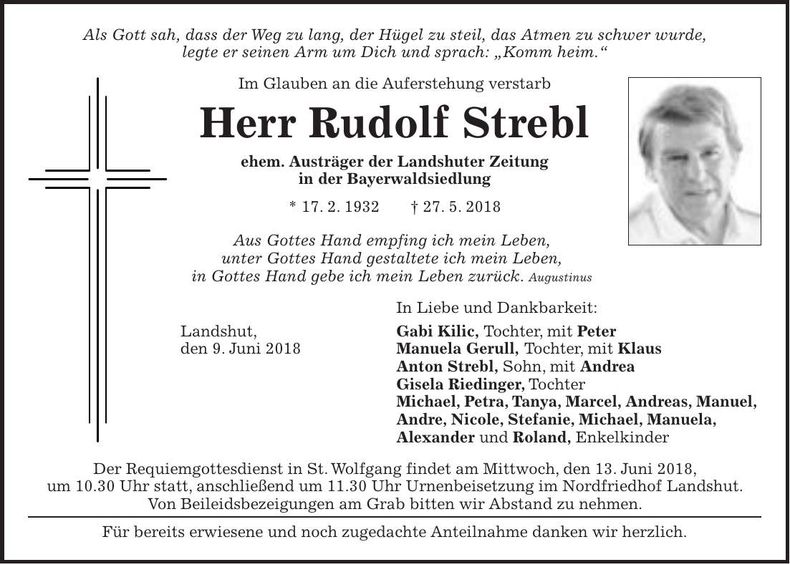 Traueranzeige Rudolf Strebl