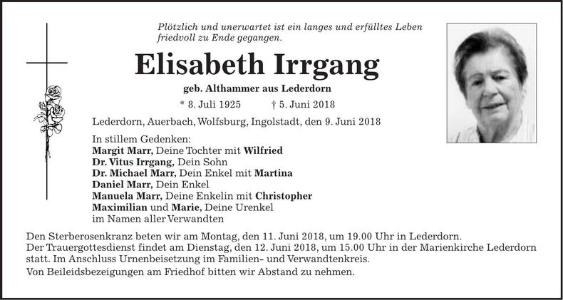 Traueranzeige Elisabeth Irrgang
