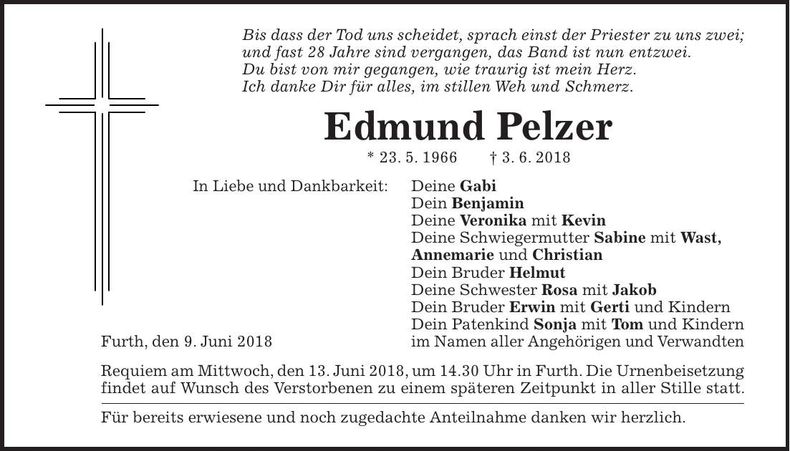 Traueranzeige Edmund Pelzer