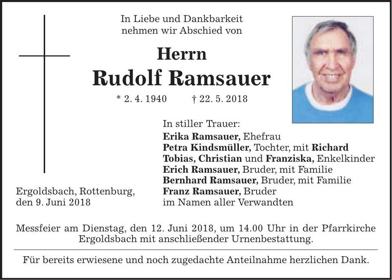 Traueranzeige Rudolf Ramsauer