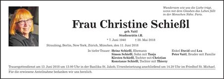 Traueranzeige Christine Schießl