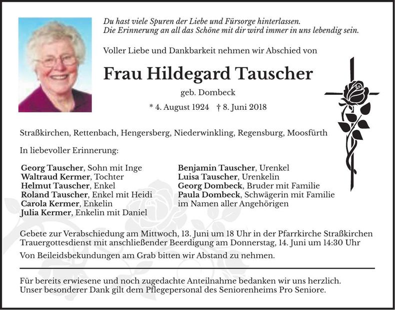Traueranzeige Hildegard Tauscher