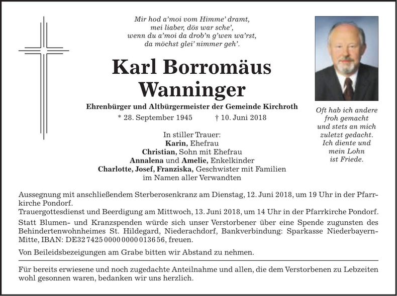 Traueranzeige Karl Wanninger
