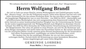 Traueranzeige Wolfgang Brandl