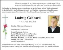 Traueranzeige Ludwig Gebhard