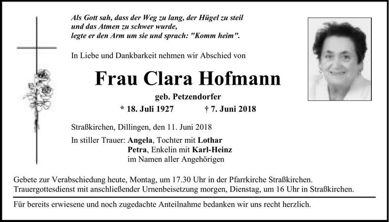 Traueranzeige Clara Hofmann