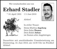 Traueranzeige Erhard Stadler