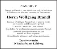 Traueranzeige Wolfgang Brandl