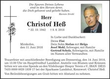 Traueranzeige Christof Heß
