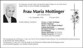 Traueranzeige Maria Mottinger