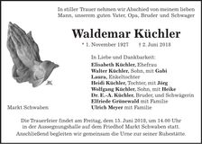 Traueranzeige Waldemar Küchler