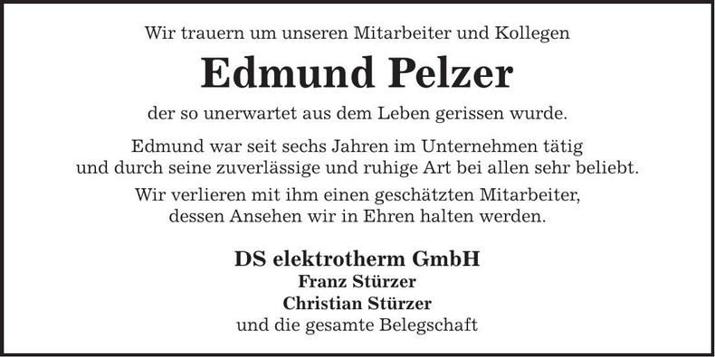 Traueranzeige Edmund Pelzer