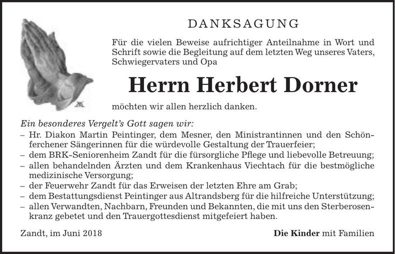 Traueranzeige Herbert Dorner