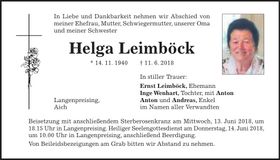 Traueranzeige Helga Leimböck
